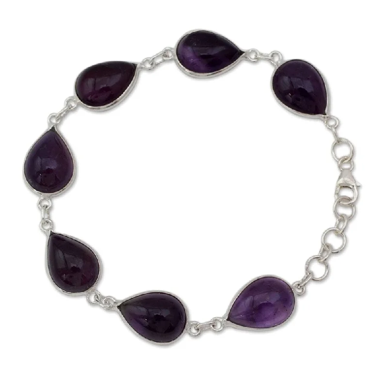 Peace charm bangles-Party Bangles-Handmade Sterling Silver Blissful Beauty Amethyst Bracelet (India)