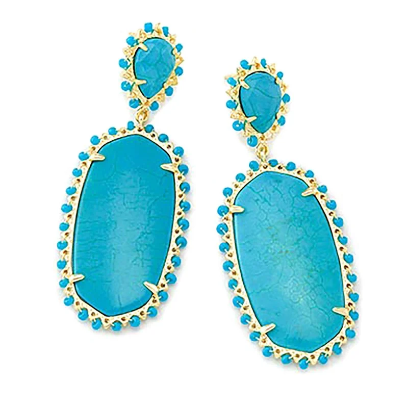 Elegant Earrings-Kendra Scott | Parsons Gold Statement Earrings in Variegated Turquoise Magnesite