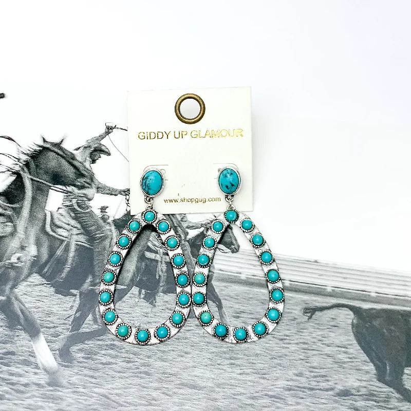 Star Earrings-Western Open Teardrop Earrings With Stones in Turquoise