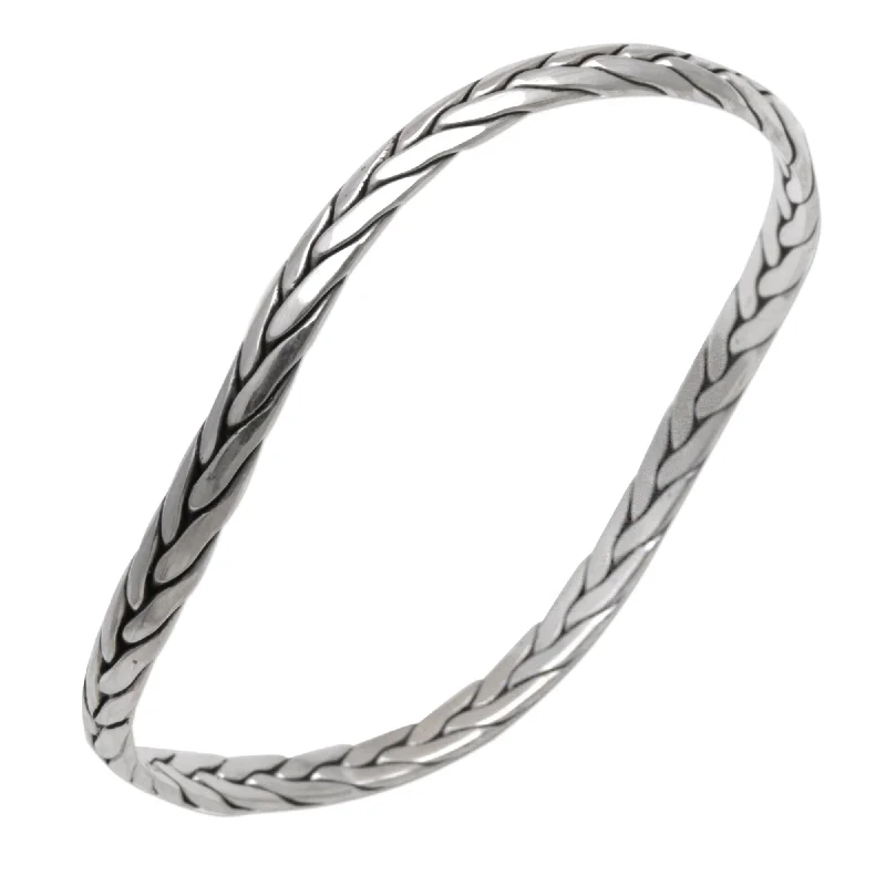 Cool clay bangles-Warrior Bangles-Sterling Silver 'Braided Round' Bracelet (Indonesia)