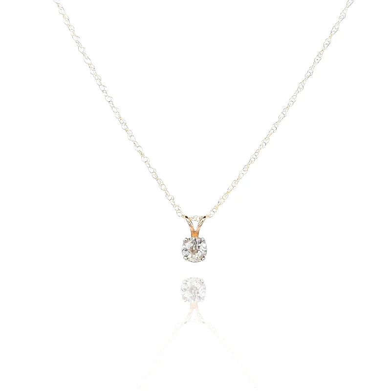 Broad chain necklaces-Unique Necklaces-Estate 14k Two Tone Old European 18in Solitaire Diamond Pendant Necklace