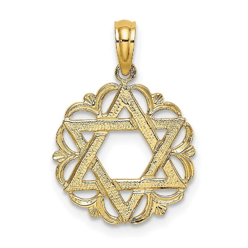 Tribal tassel necklaces-Pendant Necklaces-Curata 14k Yellow Gold Textured Jewish Star of David In Circle Necklace 20.5mm