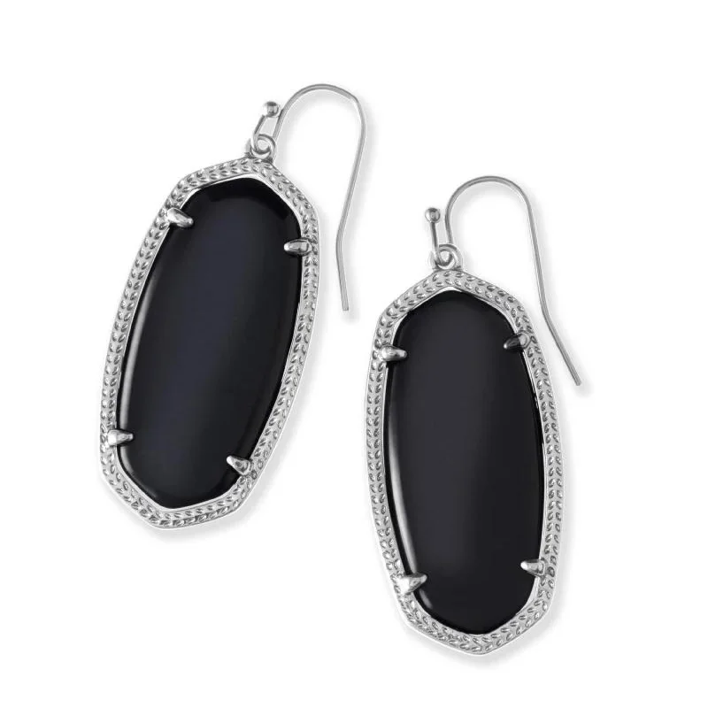 Dangle Earrings-Kendra Scott | Elle Silver Drop Earrings in Black Opaque Glass