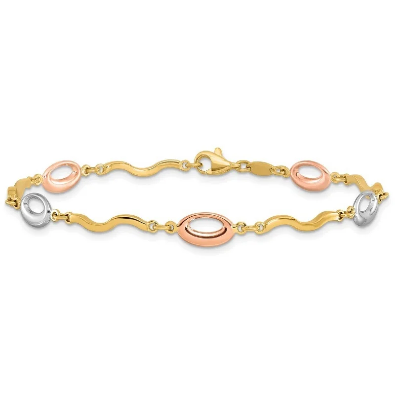 Stone link bangles-Galaxy Bangles-Curata 14k Tri color Gold Polished Fancy Link Bracelet 7.5 Inch