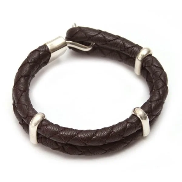 Layered chain bangles-Galaxy Bangles-Handmade Leather Men's 'Furrows' Bracelet (Peru)