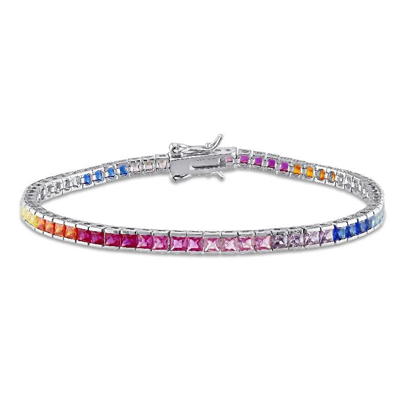 Fine star bangles-Bridal Bangles-Miadora Sterling Silver 8ct TGW Multi-color Cubic Zirconia Tennis Bracelet