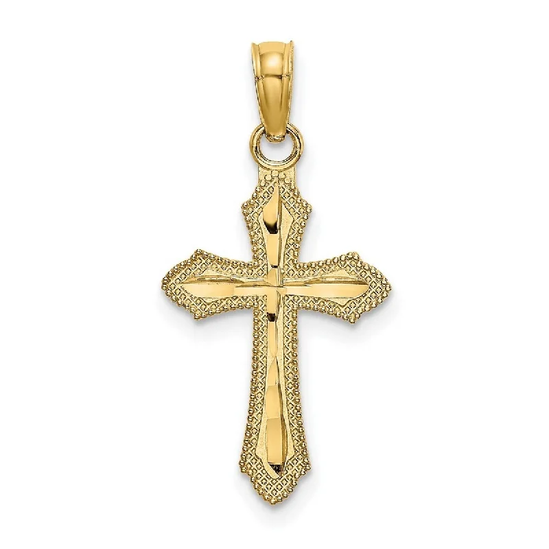 Swirl pattern necklaces-Y Necklaces-Curata 14k Yellow Gold Beaded Edge Polished Faith Cross Necklace 12mm x 17.5mm