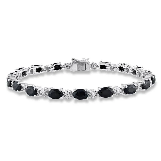 Woven thread bangles-Oval Bangles-11 1/6ct TGW Black Sapphire Tennis Bracelet in Sterling Silver by Miadora - 7.25 in x 4.5 mm x 4.2 mm