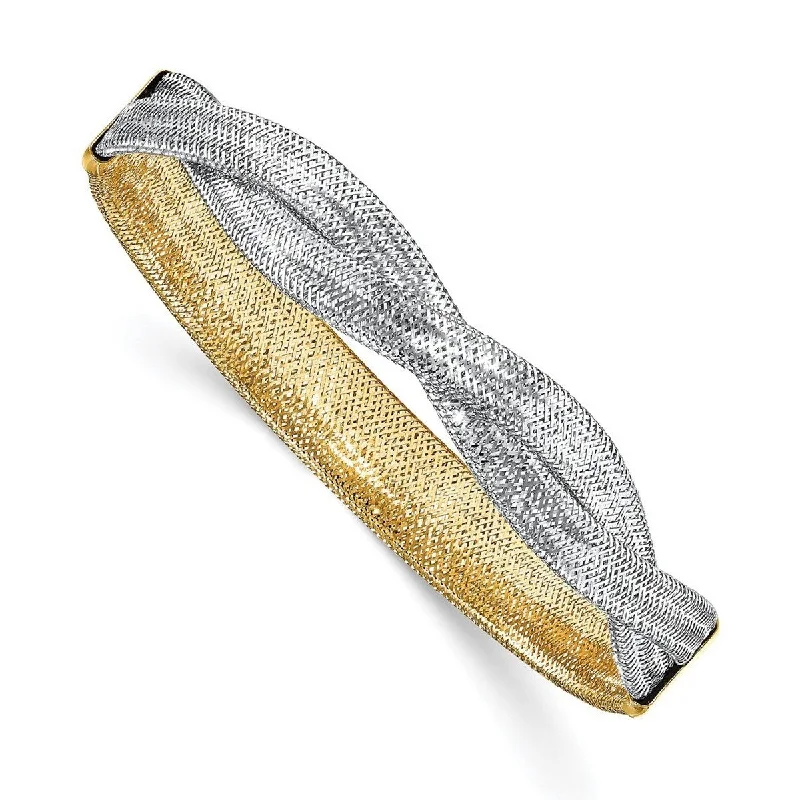 Spring clasp bangles-Celestial Rings-Curata 14k and White Rhodium Mesh Reversible Stretch Bracelet