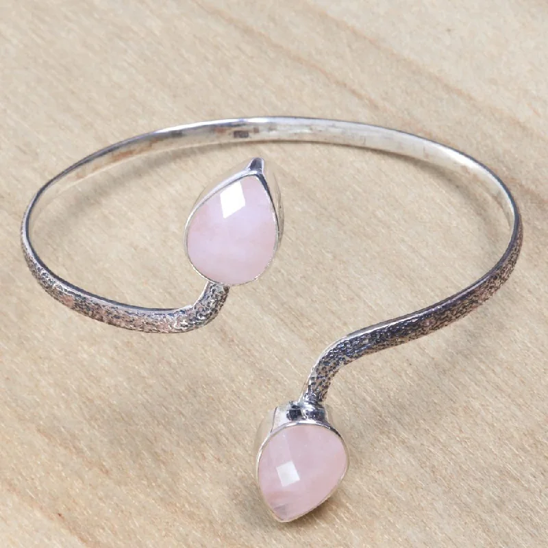 Solid gold bangles-Infinity Rings-Handmade Sterling Silver 'Budding Roses' Rose Quartz Bracelet (Indonesia)