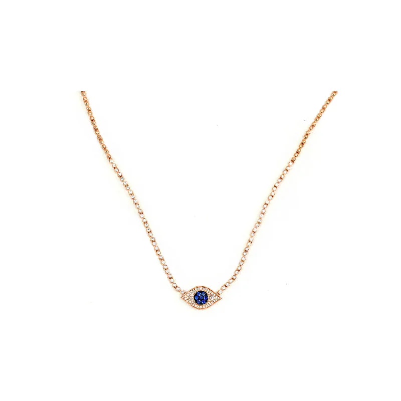 Soft silk necklaces-Minimalist Necklaces-14k Rose Gold Diamond and Sapphire Evil Eye Choker Necklace