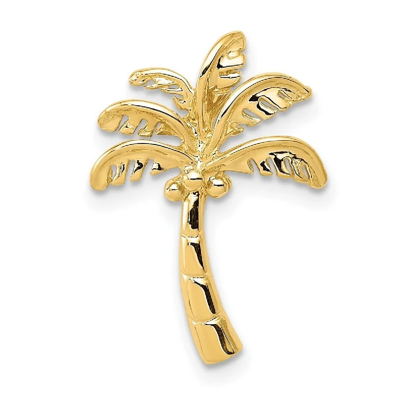 Elf wing necklaces-Leaf Necklaces-Curata 14k Yellow Gold Polished Palm Tree Slide Pendant Necklace (13mm x 20mm)