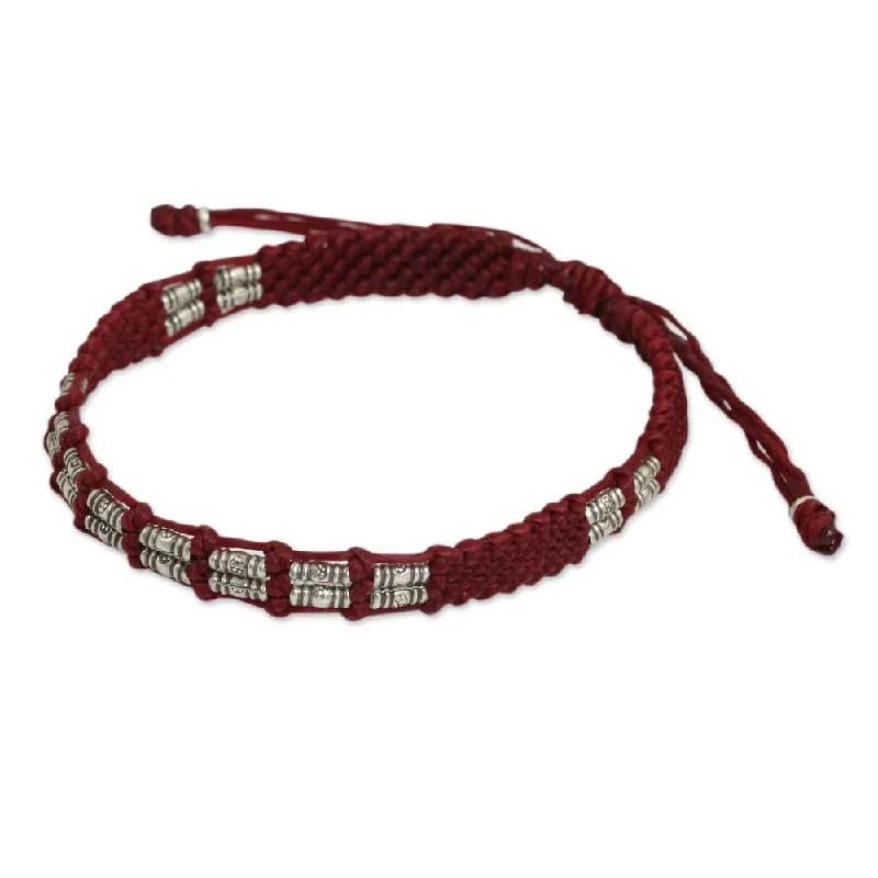 Linen cord bangles-Handmade Bangles-Handmade Sterling Silver 'Affinity in Red' Bracelet (Thailand)