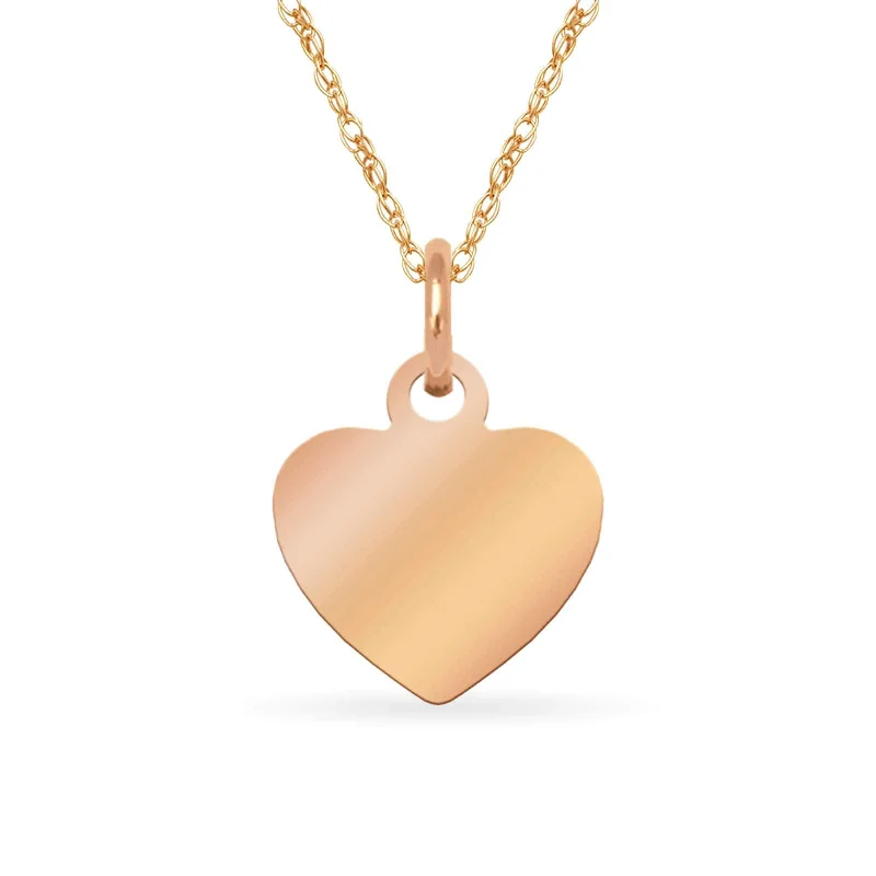 Smooth disc necklaces-Party Necklaces-Curata 14k Rose Gold Childrens Small Heart Disc Charm Necklace (16") - Pink