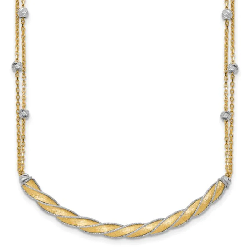 Lanka style necklaces-Zodiac Necklaces-14k Two-Tone Polished & Satin Diamond-Cut Bar Necklace