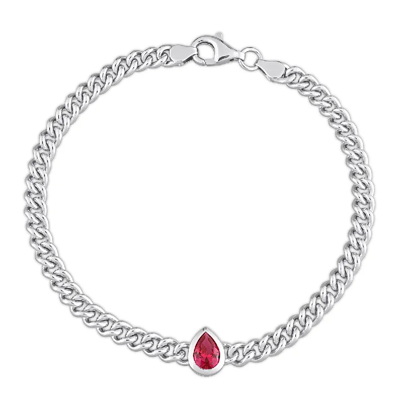 Worn lock bangles-Infinity Bangles-Miadora 1 1/7ct TGW Pear Created Ruby Curb Link Chain Bracelet Sterling Silver - 7.5 in