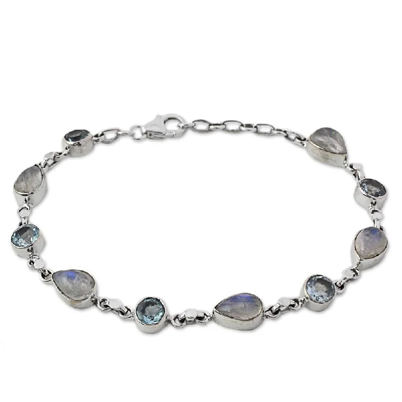 Birch grain bangles-Narrow Rings-NOVICA Rainbow Moonstone and Blue Topaz Link Bracelet, 'Misty Sky' (India) - 7'6" x 9'6"