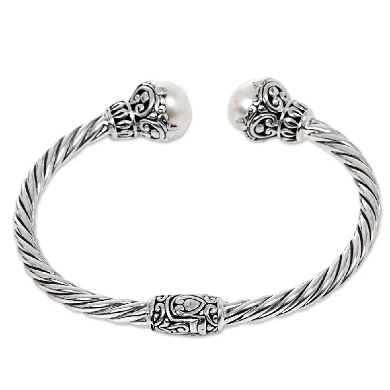 Fine star bangles-Party Rings-Handmade Sterling Silver Rope Cultured Pearl Bracelet (Indonesia)