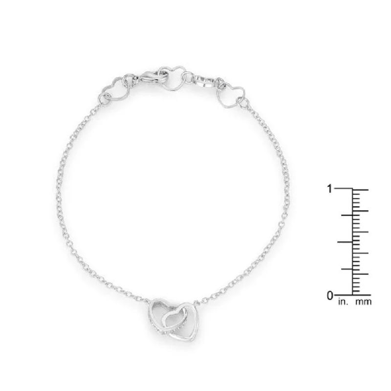 Topaz gem bangles-Crown Bangles-0.12 Ct Rhodium Interlocked Hearts Bracelet With Cz Accents - 7" Chain + 1" Extender