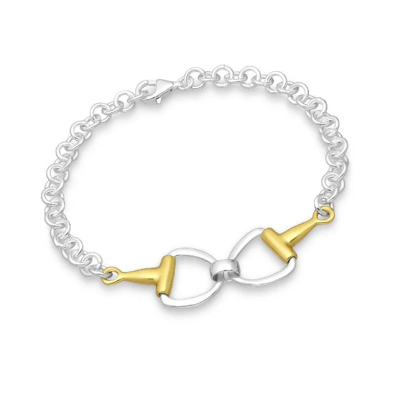 Square shape bangles-Handmade Bangles-Sterling Silver & 14k Gold-Plated Horse Snaffle Bracelet