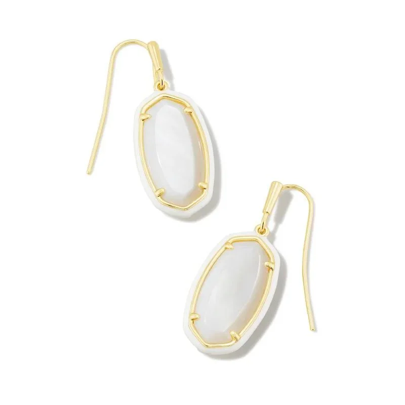 Wedding Earrings-Kendra Scott | Dani Gold Enamel Frame Drop Earrings in White Mother of Pearl