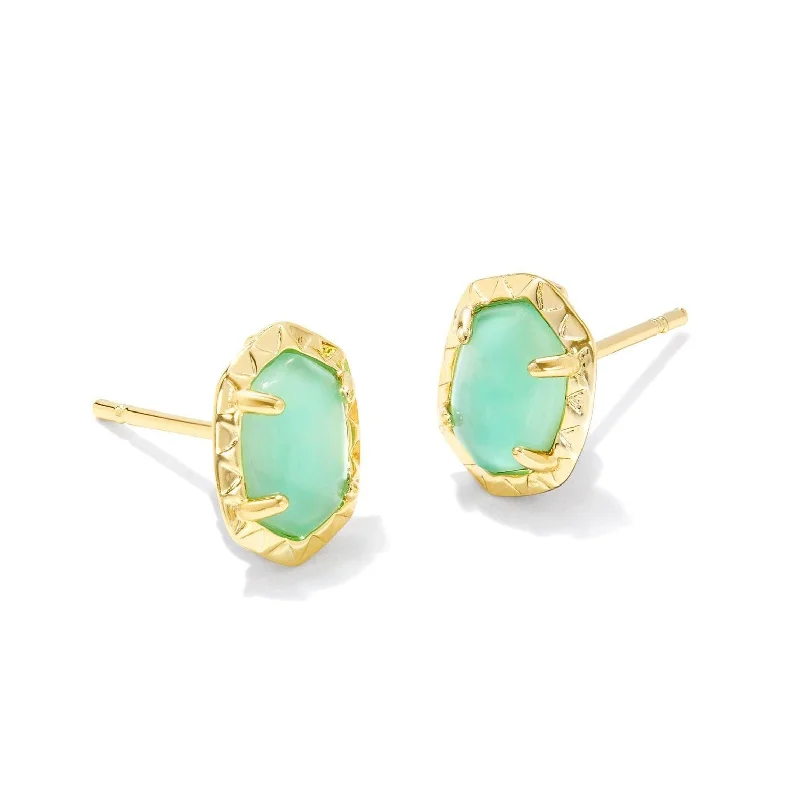 Street Style Earrings-Kendra Scott | Daphne Gold Stud Earrings in Light Green Mother of Pearl